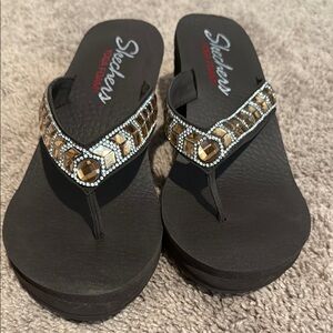 Skechers Black and Gold Sandals with Elegant Straps